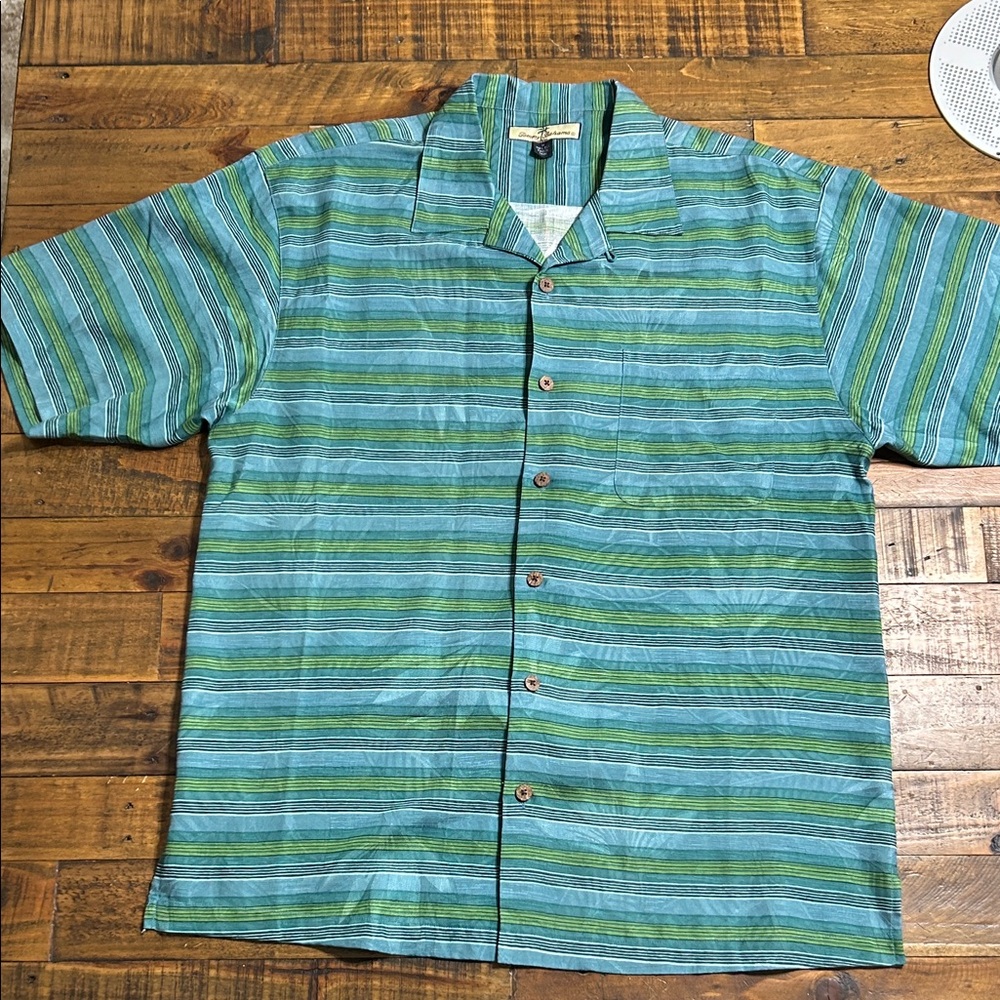 Tommy Bahama Blue and Green Striped Shirt